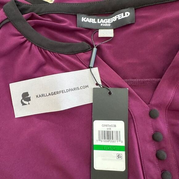 Karl Lagerfeld Purple Blouse with Black Accents NWOT - Picture 5 of 6